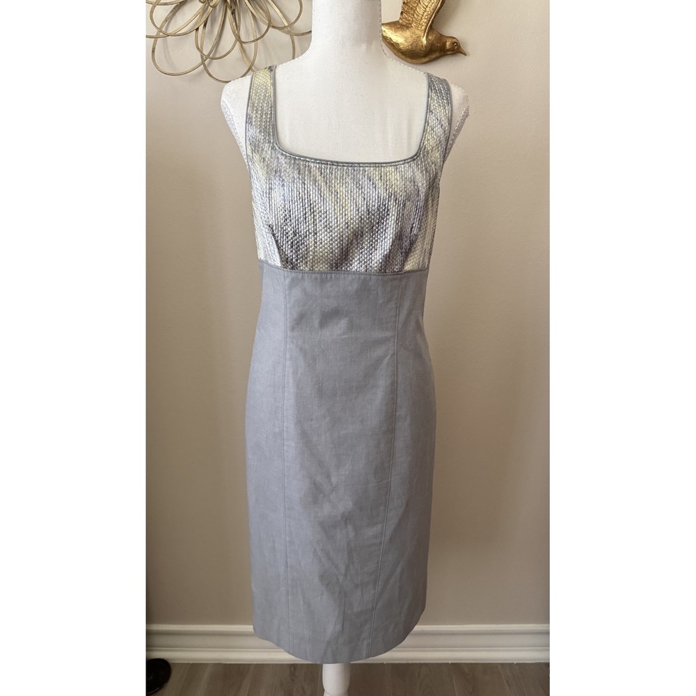 Hilton Hollis Ruth Meyers Dress 10 Metallic Silver Gold Gray Sheath Cocktail
